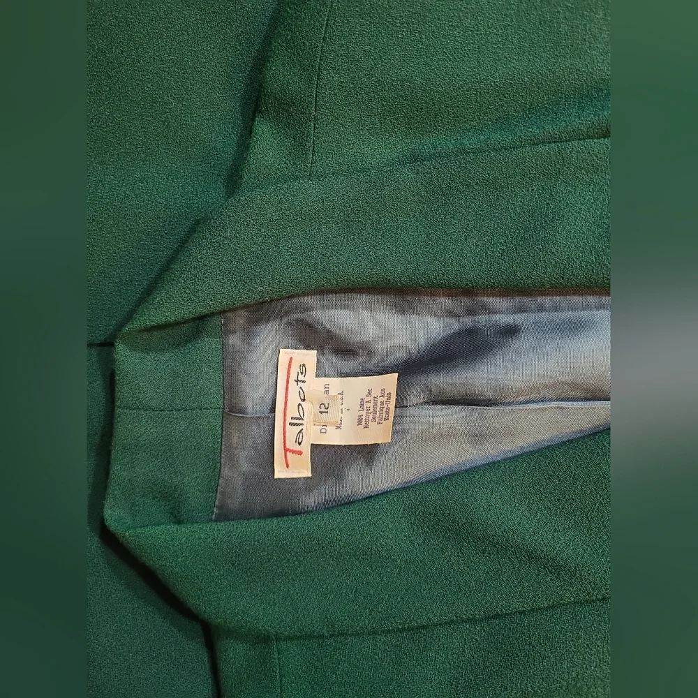 Talbots Vintage 100% Wool Green Double-Breasted Trench Coat Sizr Medium - Picture 4 of 4